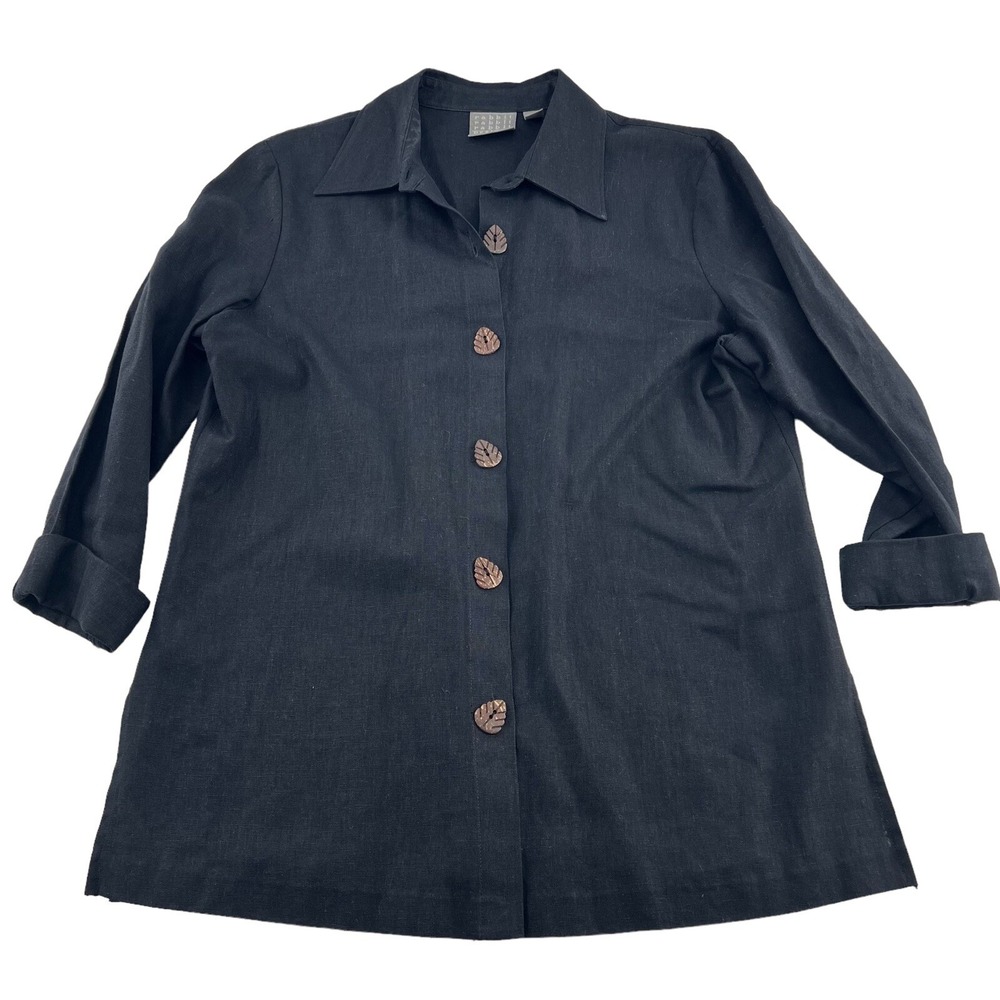 Rabbit Rabbit Rabbit Button Down‎ Blouse Women's size 8p linen blend Black Tunic
